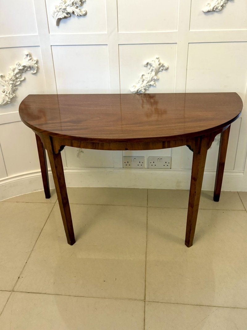 Pair of Antique George III Quality Figured Mahogany Shaped Demi Lune Console Tables - Image 7